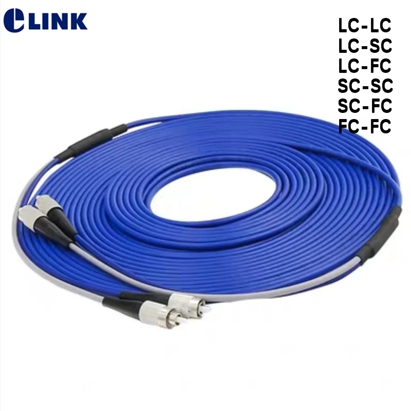 Cable de conexión de fibra óptica de 2 núcleos, cable blindado azul LC STSCAPC LCAPC FC SM ftth jumper monomodo 2C