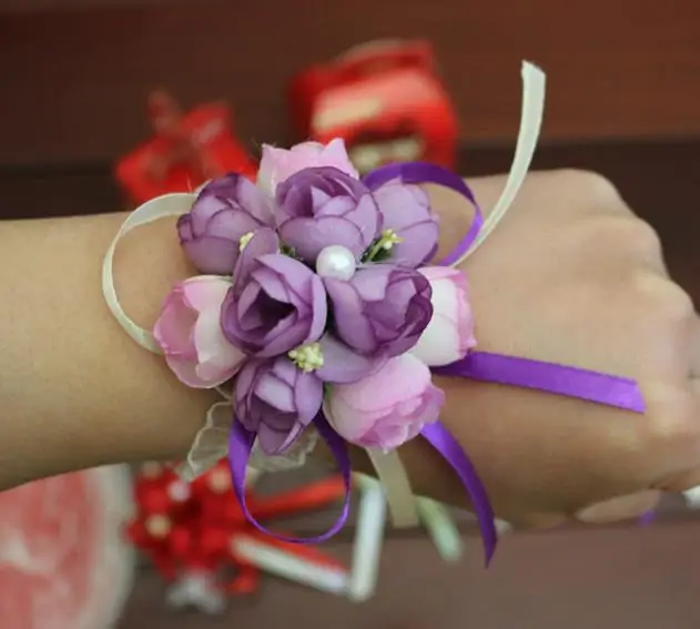 Bridesmaids Bride Elasticity Lace wrist flowers Sister Hand Flower Boutonniere Party Wedding Decoration Flower Dancing props hot