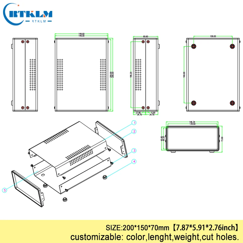 Iron project box housing for electronics diy wire connection box instrument case custom desktop enclosure 200*150*70mm black box