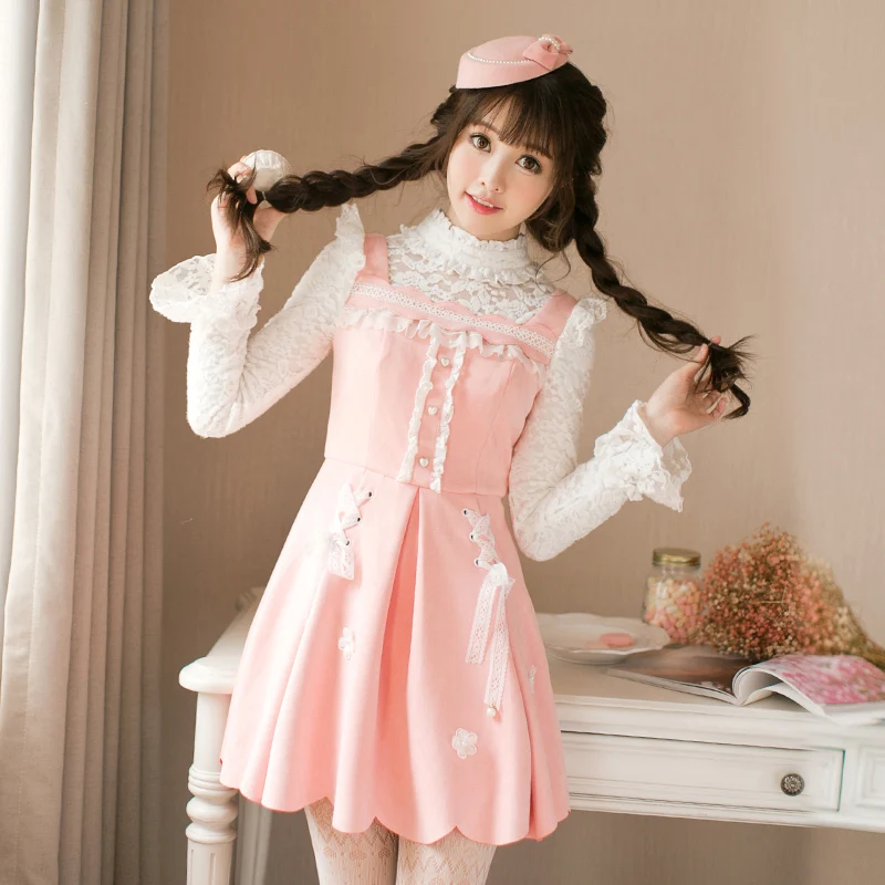 

Princess sweet lolita dress Candy rain original Japanese sweet butterfly collar lace stitching princess dress C22CD7207