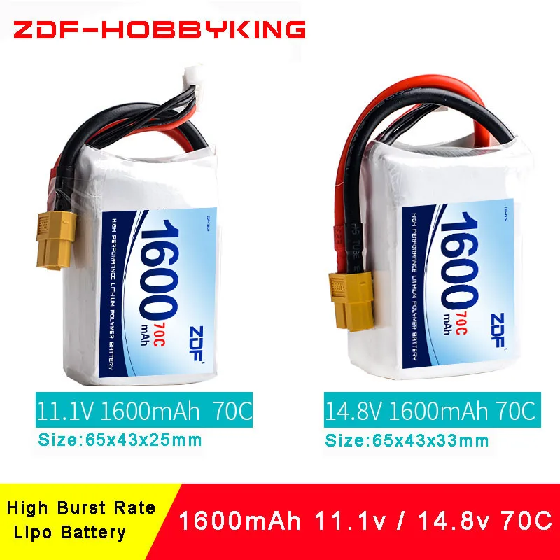 New ZDF Lipo Battery 11.1v 14.8V 1600mAh 70C LiPo Battery 3S 4S For RC Helicopter / Car Boat Quadcopter Remote Control Toy