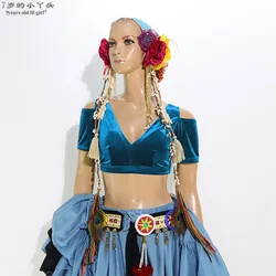 Traje Tribal Choli de terciopelo para danza del vientre, Top de manga corta, Fat Chance, CJJ14