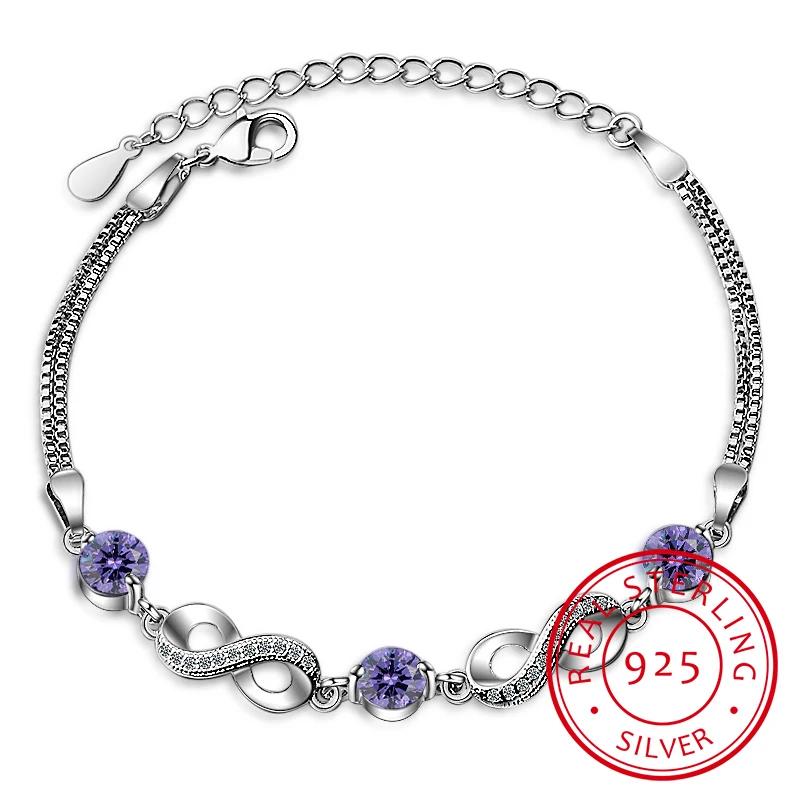 Authentic 925 Sterling Silver Endless Love Infinity Chain Link Adjustable Women Bracelet Luxury Silver Jewelry Scb037