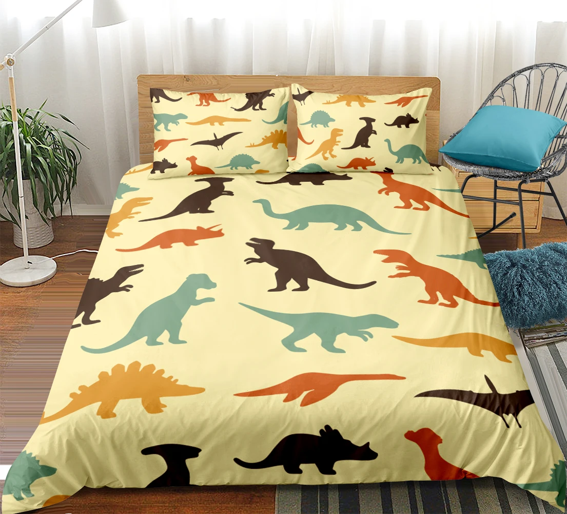 

Dinosaur Family Bedding Set for Kids Cartoon Duvet Cover Set yellow Bed Cover Boys Jurassic Printed Bedclothes 3-piece dropship