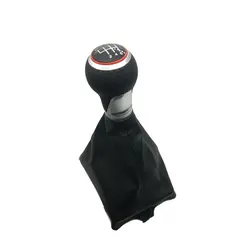 5 / 6 Speed Car Shift Gear Knob With Red Ring Leather Boot For Audi A4 S4 B8 8K A5 8T 8F Q5 8R S Line 2007 2008 2009 2010 -2015