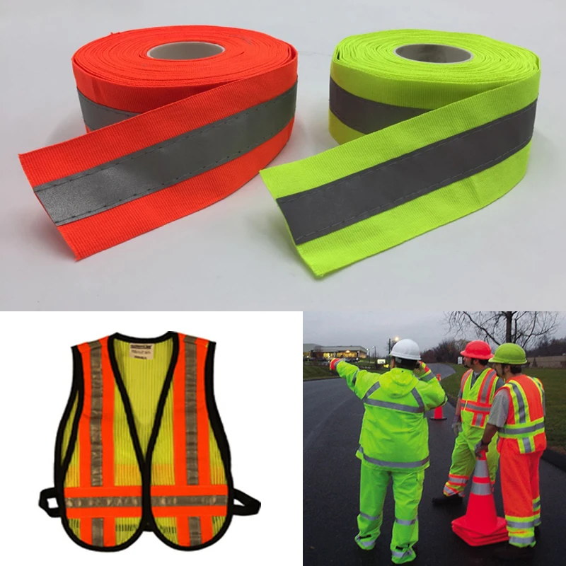 Rodstar 50mmX5m Fluorescent yellow&Fluorescent Orange Reflective Fabric Tape Sew On Safe Clothing RS-11RW