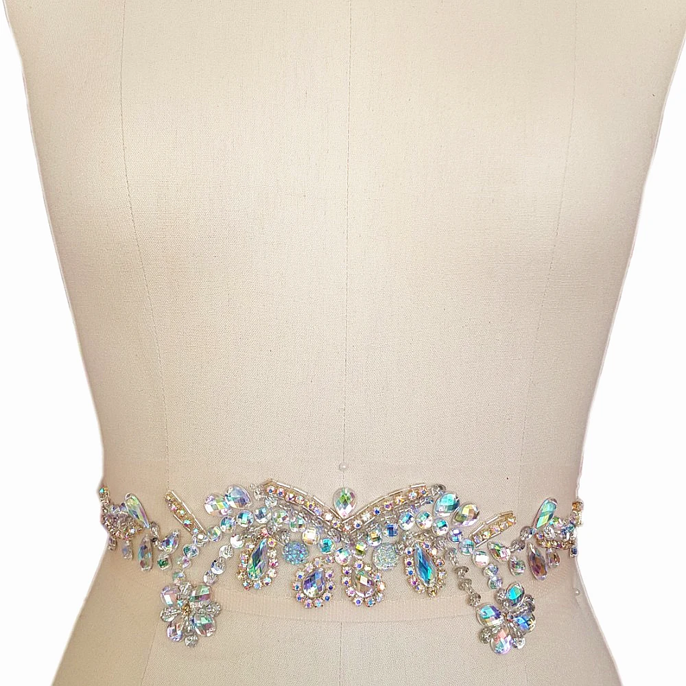 Red Yellow Blue Silver Black Purple Hand Sewing Clothes Wedding Beaded Rhinestones Crystals Appliques Patches for Clothing Diy