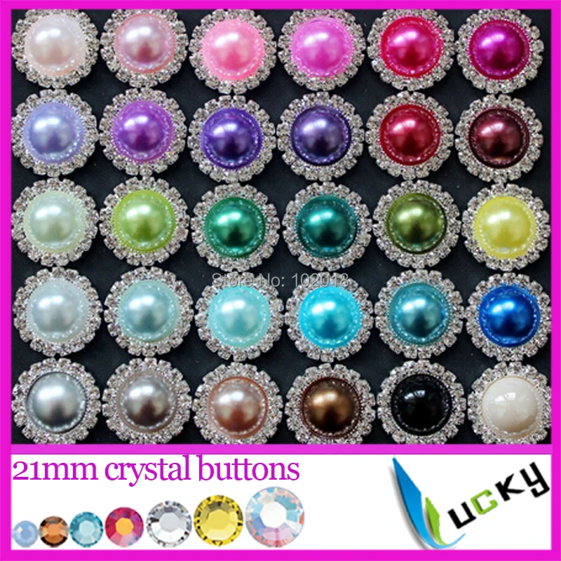 Freeshipping 100pcs/lot  21mm flat back crystal pearl button,Metal rhinestone trim,diamante buttons in Sliver settings