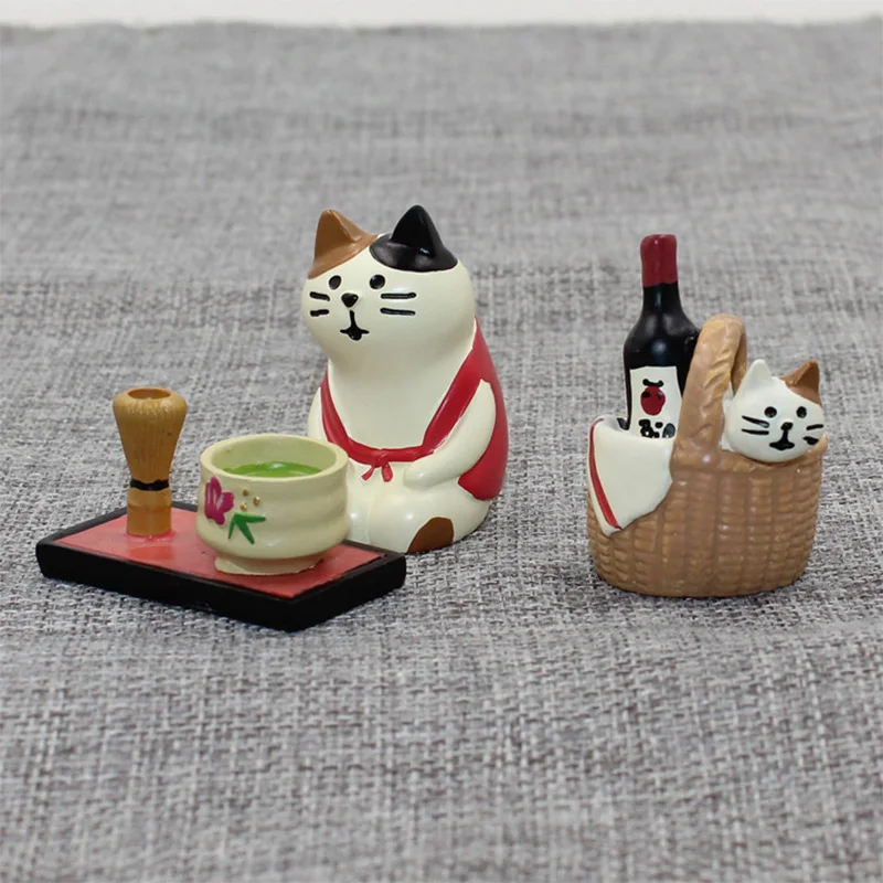 Decole-cesta de gato de resina, estatuilla en miniatura de cerveza de sandía, juguete artesanal de escena, adornos de bonsái, decoración del hogar Zakka de Japón