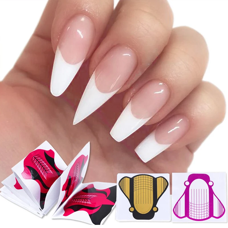 

100pcs/bag nail form french manicure nail sticker Horseshoe Butterfly Rectangular Paper Holder for nail art extension form