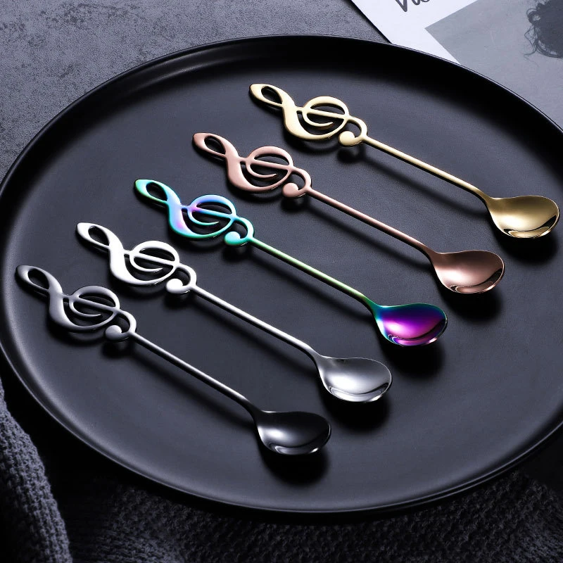 

Stainless Steel Mixing Spoon Set, Musical Note Handle, Coffee Tea Spoons, Colorful Round Scoop, Lovely Dessert Scoops, Christmas