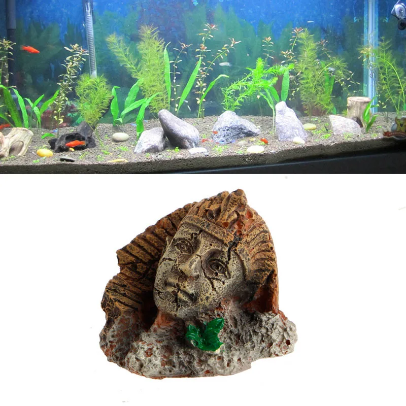 Artificial Resin Ancient Egyptian Pharaoh Sphinx Ruins Roman Style Face Pillar Statue Aquarium Decorations Fish Tank Ornament