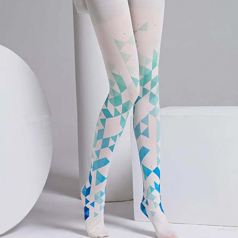

Women Fashion Tights, Bright Color Geometric Pattern Velvet Tights