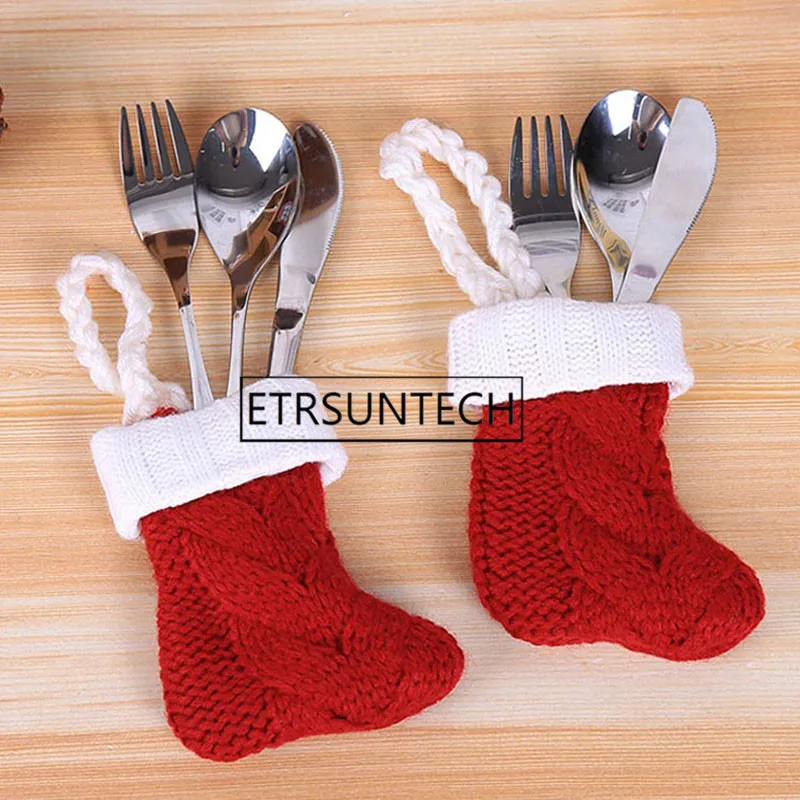 

300pcs Christmas Stocking Christmas New Year Pocket Fork Knife Cutlery Holder Bag Home Party Table Dinner Decoration Tableware