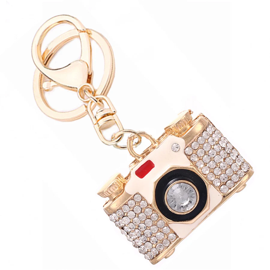 Unique Novelty Rhinestone Camera Keychain Fashion Creative Crystal Car Key Chain Ring Holder Charm Bag Accessory Gift R098