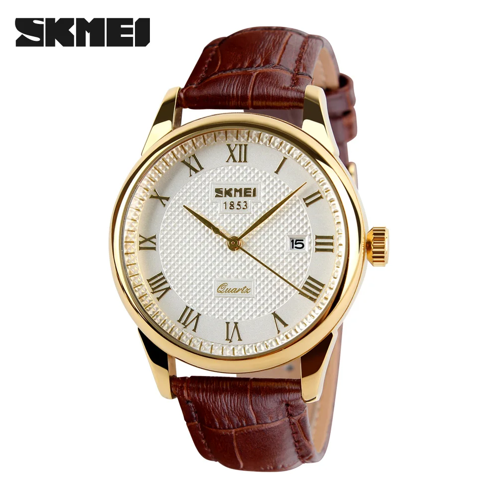 SKMEI-Montre habillée étanche pour homme, style britannique, affaires, montres décontractées, affichage de la date à quartz, montres-bracelets de