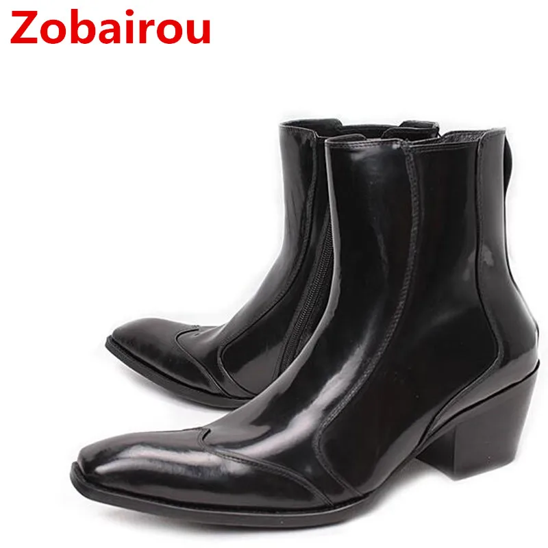 Zobairou black combat boots for sale dress military boots steel toe work shoes men side zipe chelsea boots botas militares