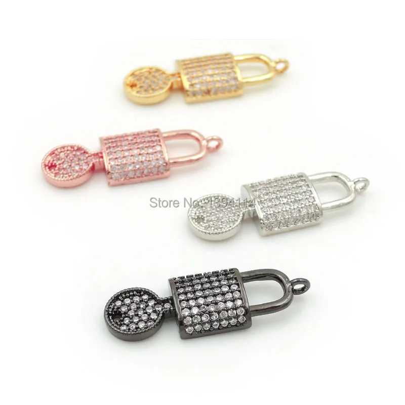 26*9*3mm Micro Pave Clear CZ Combination Connector Of Lock & Key Fit For Women As DIY Bracelets Accessory