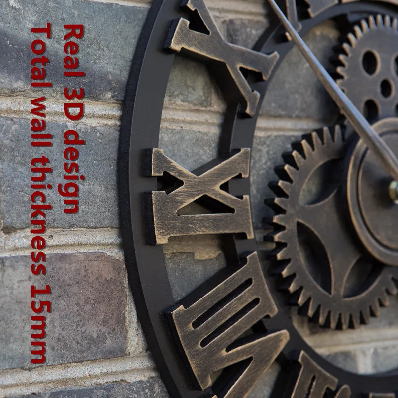 Handmade Oversized 3D Retro Rustic Decorative Luxury Art Big Gear Wooden Vintage Large Wall Clock