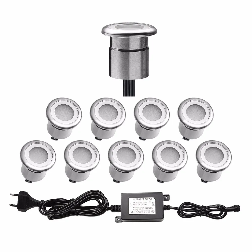 

10Pcs/Set Stainless Steel LED Inground Light Garden Patio Lighting Round LED Deck Stairs Recessed Plinth Lamps IP67 DC12V 0.8W