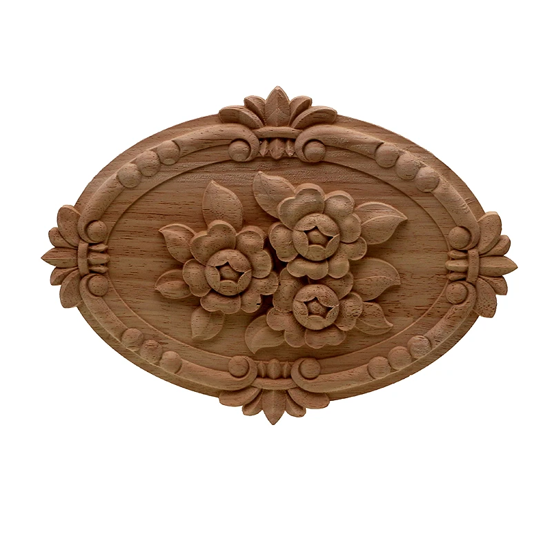 VZLX Flower Carving Natural Wood Appliques For Furniture Cabinet Unpainted Wooden Mouldings Decal Decorative Figurine