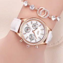 LIGE-relojes de lujo para mujer, pulsera de cuero de cuarzo a la moda, con diamantes, regalo femenino + caja