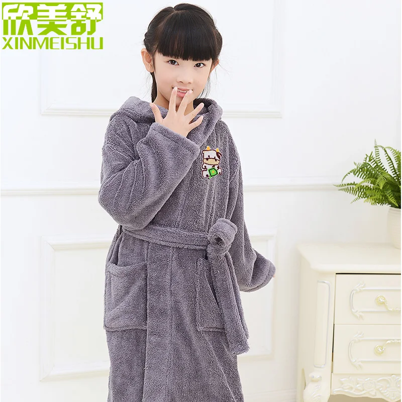 Winter warm bathrobe pijamas kids cartoon towel fleece Baby boys girls robe children clothing Bathrobe nightgown christmas gifts