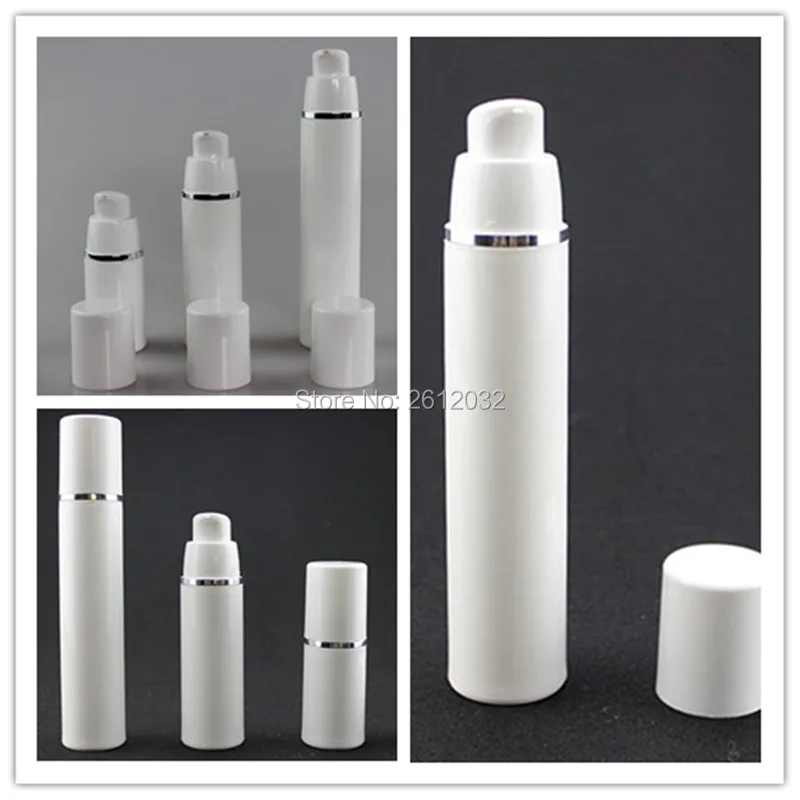 Flcopropriété pompe à vide en PP, 15ml, 30ml, 50ml, blanc, sans air, avec ligne argentée, tible cosmétiques, F2017492