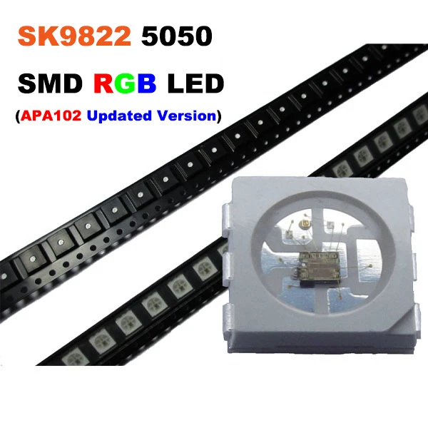 1000pcs SK9822 LED 5050 SMD RGB LED Chip, 6Pins Double line built-in IC LED the same as APA102 IC chip (APA102 updated version)