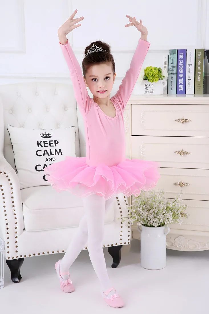 Vestido con tutú de Ballet para niños, trajes de Ballet de LICRA de manga larga, novedad de 2017