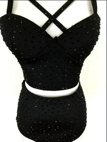 

Fashion new sexy Dj fashion rhinestone pieces set costume female singer light stage wear dance bodysuit outfit skirt