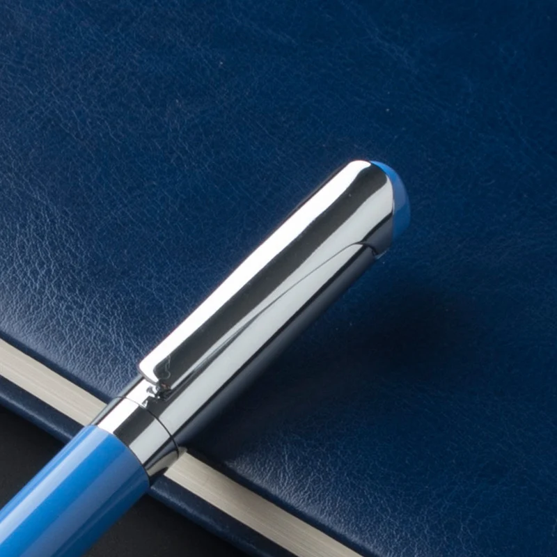 Stylo à bille de luxe en métal rotatif, petit stylo à huile Portable bleu, boîte cadeau