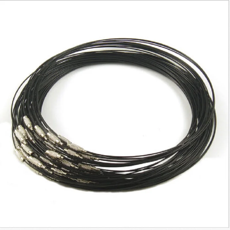 

Cheap 50pcs/lot 1mm Black Necklace Wire Chains Woman Stainless Steel Cable Cord Choker Necklaces Accessory Jewelry Finding