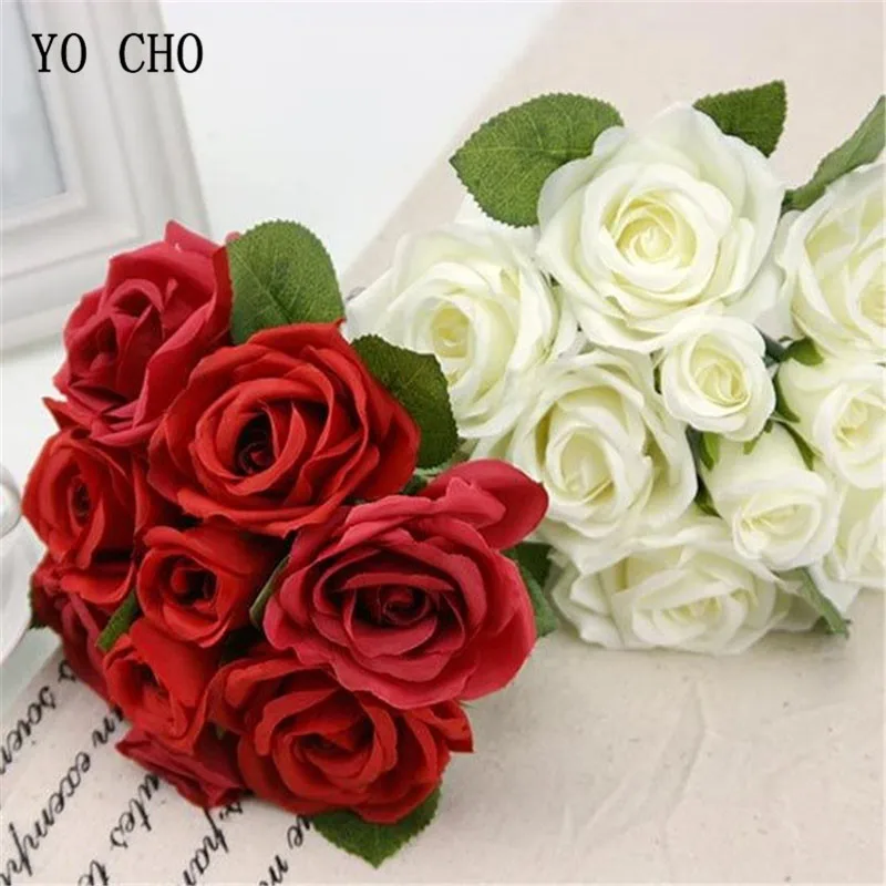 YO CHO Wedding Bouquet Polyester Roses Holder Wedding Flowers Bridal Bouquets Artificial Bridesmaids Accessories Wedding Bouquet