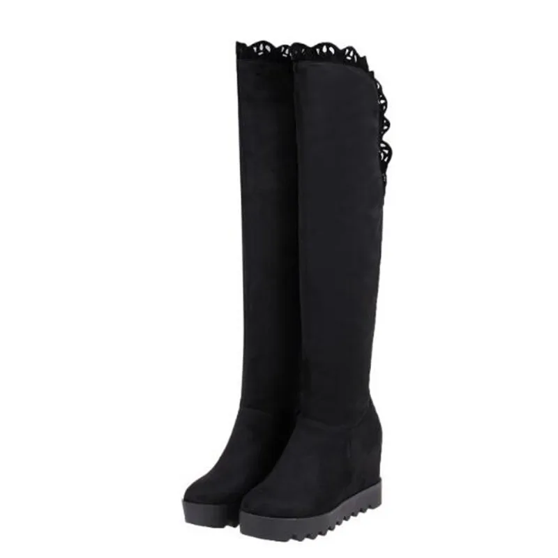 Women Boots winter New style fashion Thick bottom Internal increase lace Over the knee Boots Thin and thin Keep warm High Boots