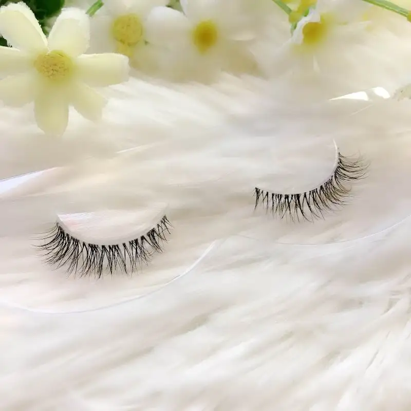 Transparent stem Mink Hair Eyelashes reusable Natural 3D Mink Messy Popular short False Eyelash Full Strip Eyelashes Extension