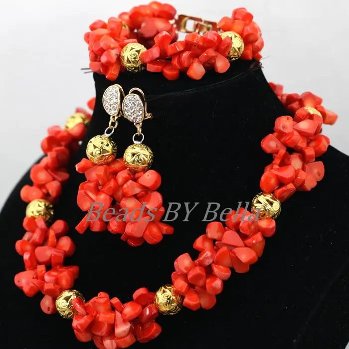 Imagem -04 - Orange Contas Traje Festa Choker Colar de Casamento Africano Coral Pérola Conjunto de Jóias Novidades Jóias Nupcial Define Abk335