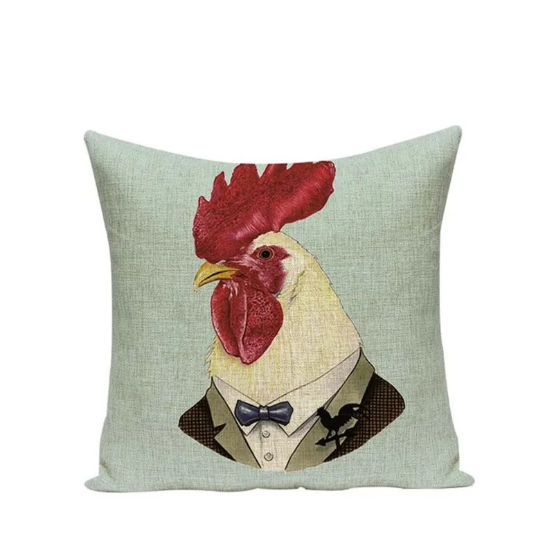 Vintage Cock Cushion Cover Linen Decorative Pillowcase Chair Seat Square 45x45cm Pillow Cover Home Living Textile Coussin Decor