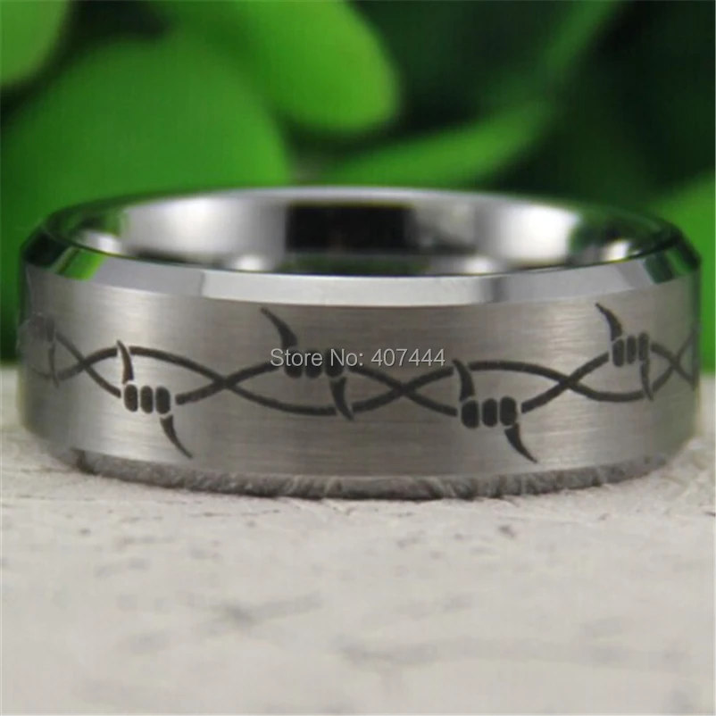

Free Shipping YGK JEWELRY Hot Sales 8MM Satin Silver Bevel Thorn Design New Men's Fashion Tungsten Wedding Ring