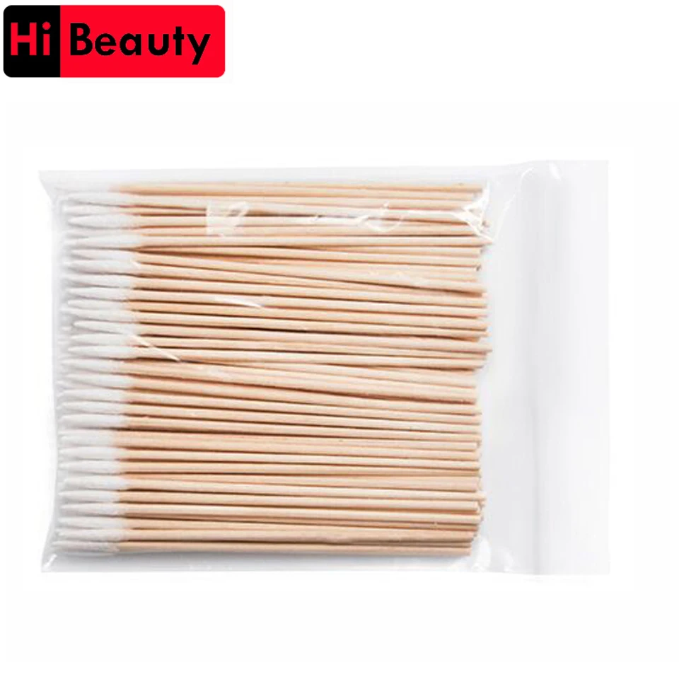 High Quality 1 Bag 100pcs Wooden Cotton Stick Swabs Buds For Cleaning The Ears Eyebrow Lips Eyeline Tattoo Makeup Cosmetics