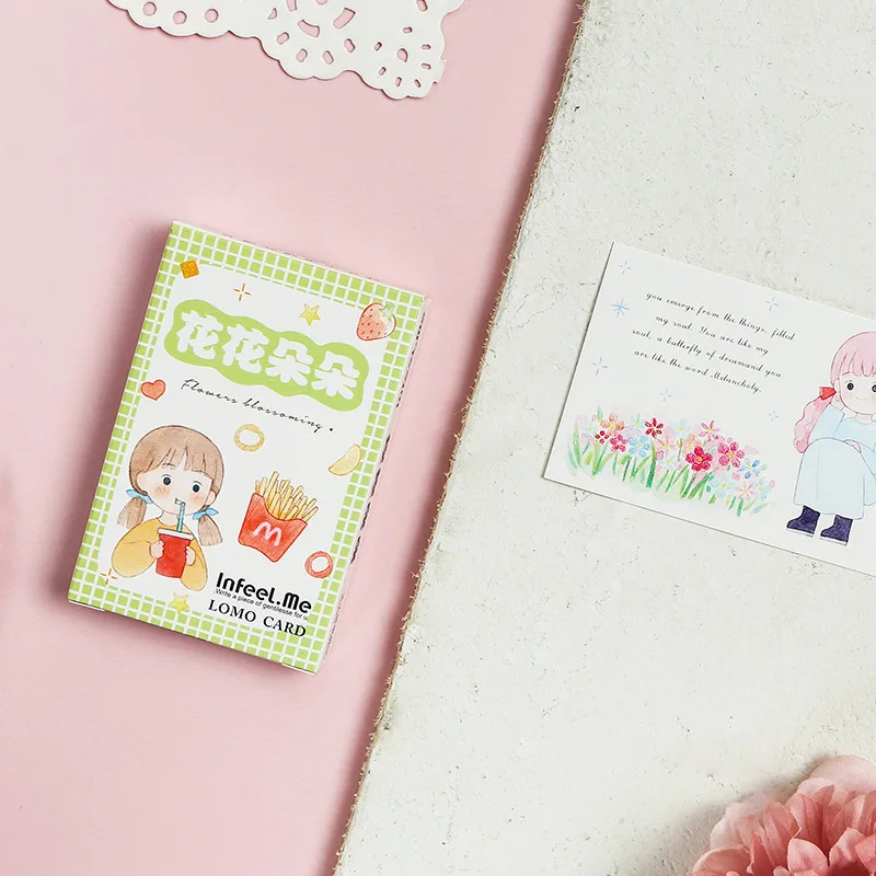 28 Sheets/Set Beautiful Flower and Girl Mini lovable lomo card literature and art blessing note decoration wall sticker Postcard