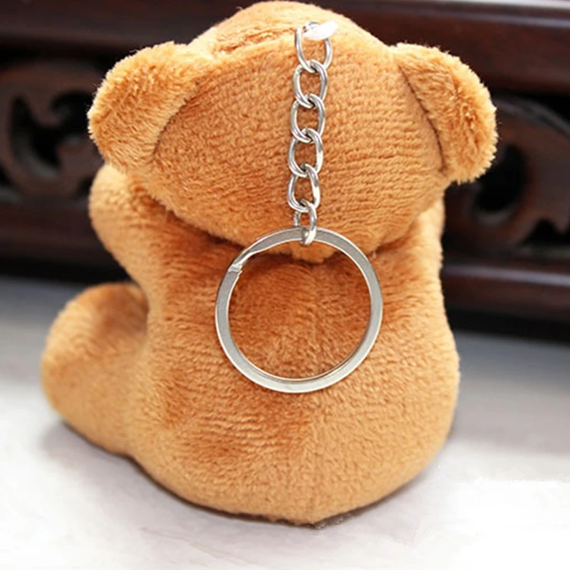 Plush Cartoon Teddy Doll Keychain Women Cute Girls Pompom Grid Bear Key Chain On Bag Car Trinket Wedding Party Toy Gifts view 3