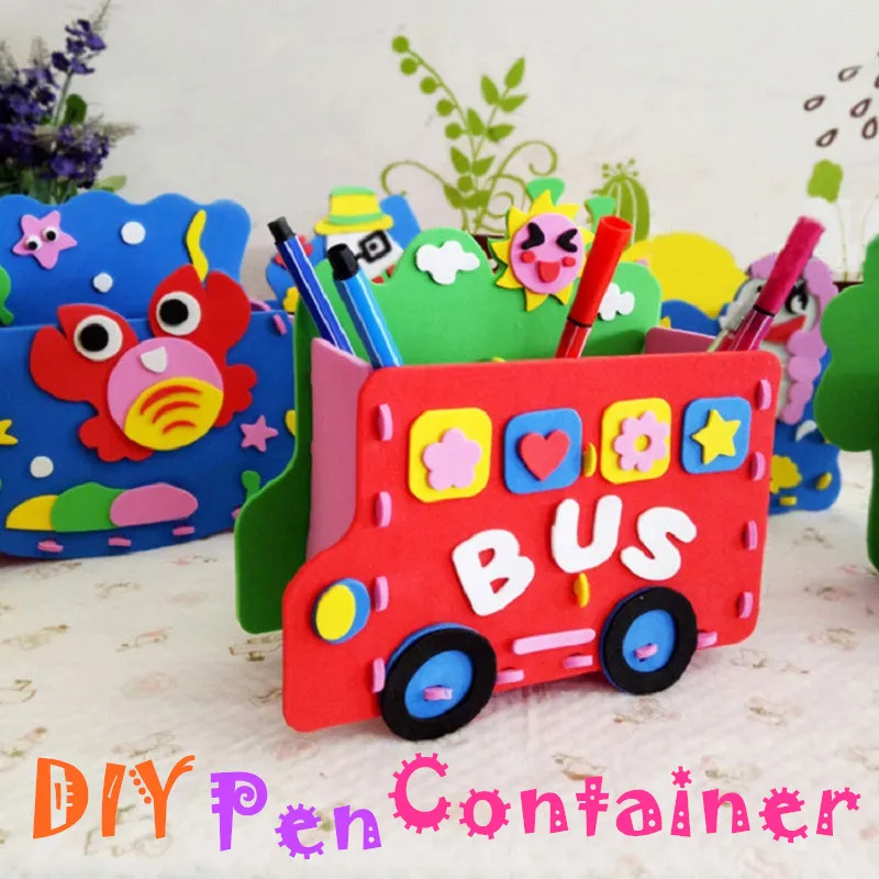 Kids DIY Cartoon Pen Container Children Arts& Crafts Kits Kids DIY Handmade EVA Material Kindergarten Handmade Toys Kids Gifts