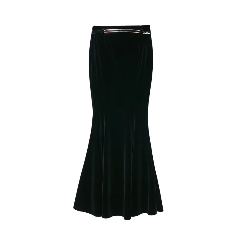 TIYIHAILEY-Long Maxi Velvet Skirt for Women, Mermaid Style, Fishtail Stretch, Ladies Black Skirt, Plus Size S-5XL, Fashion