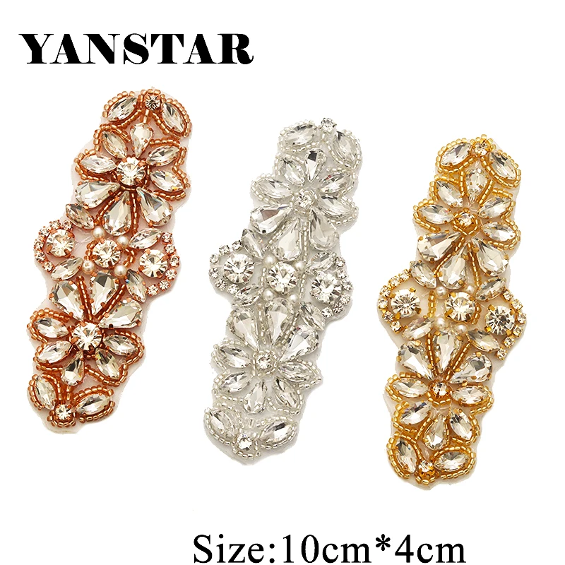 

YANSTAR 30PCS Handmade Gold Clear Crystal Rhinestones Appliques For Wedding Bridal Dress Belt Rhinestones Accessories YS885