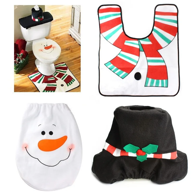 drop Christmas Happy Santa Toilet mat Foot Pad Seat Cover Cap Decorations Toilet Seat Cover and Rug  Xmas Bathroom Set 3pcs/set