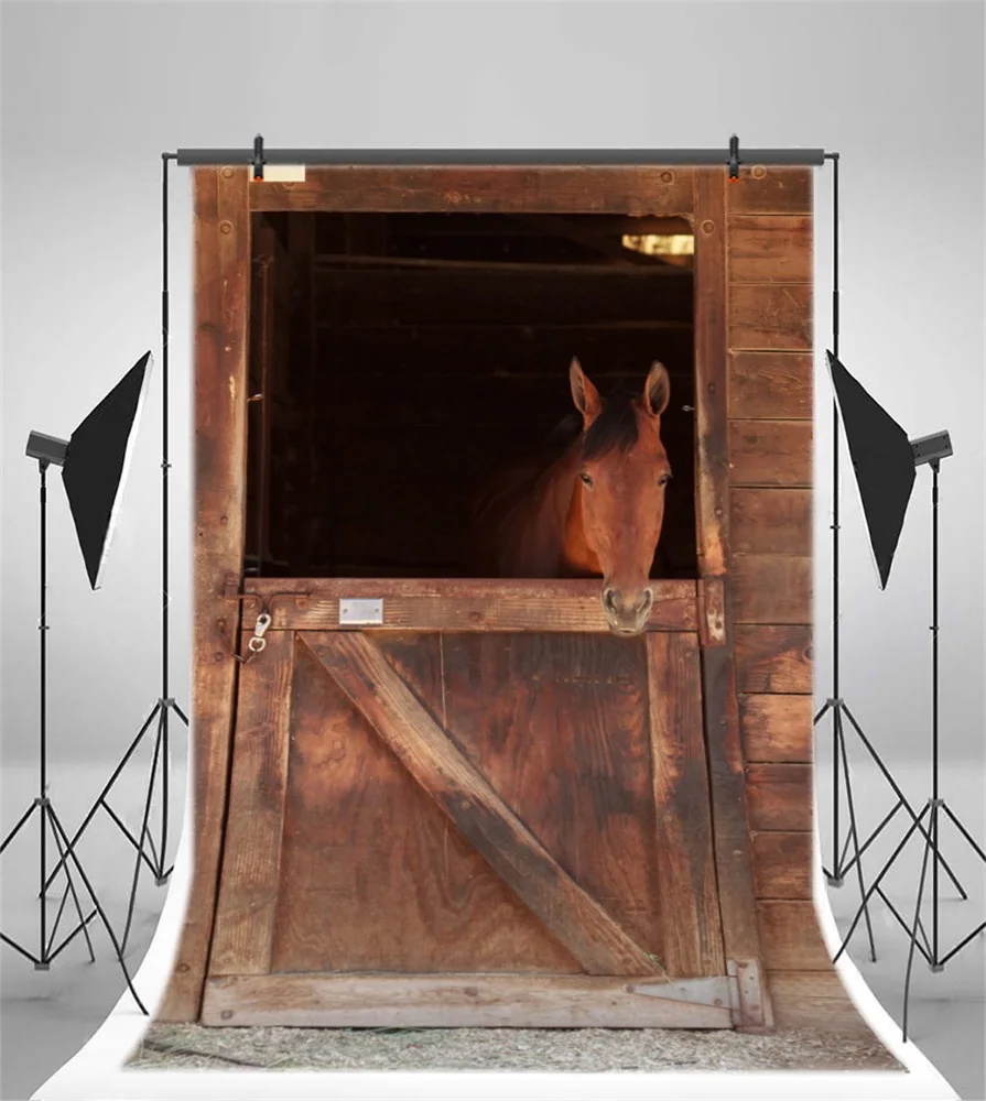 Laeacco Stable Horse Wooden Door Farm Warehouse Scenic Photography Backgrounds Photography Backdrops For Photo Studio