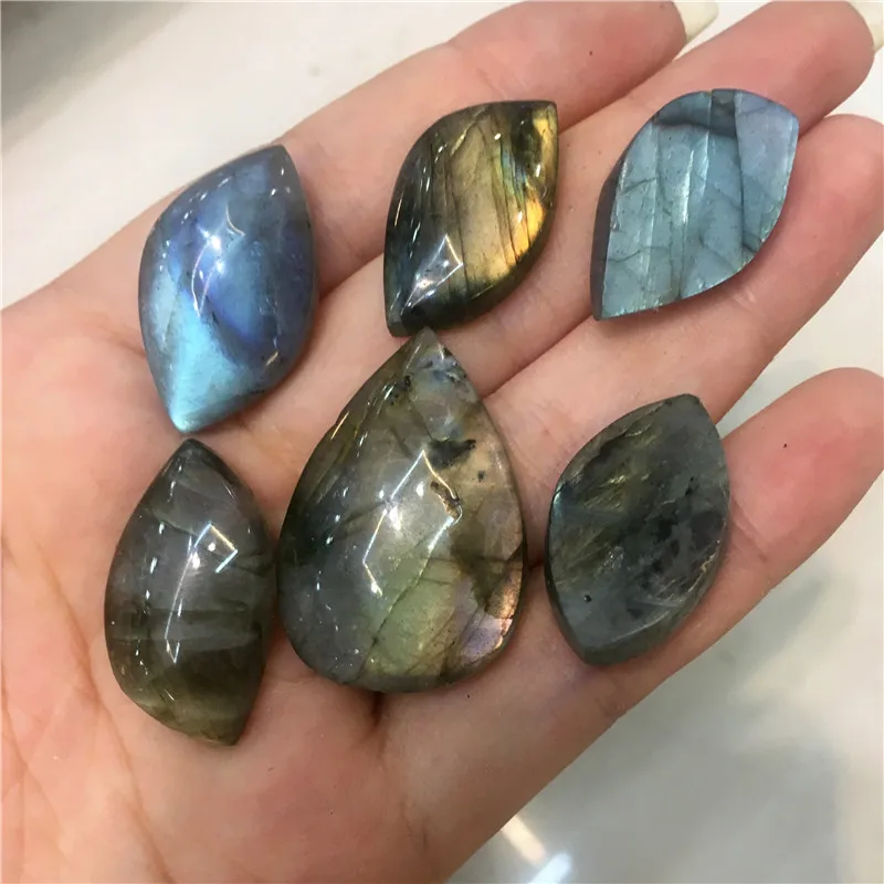 6Pcs Natural Specimens Labradorite Semi Gem Stone Moonstone Mineral Crystal Pendant