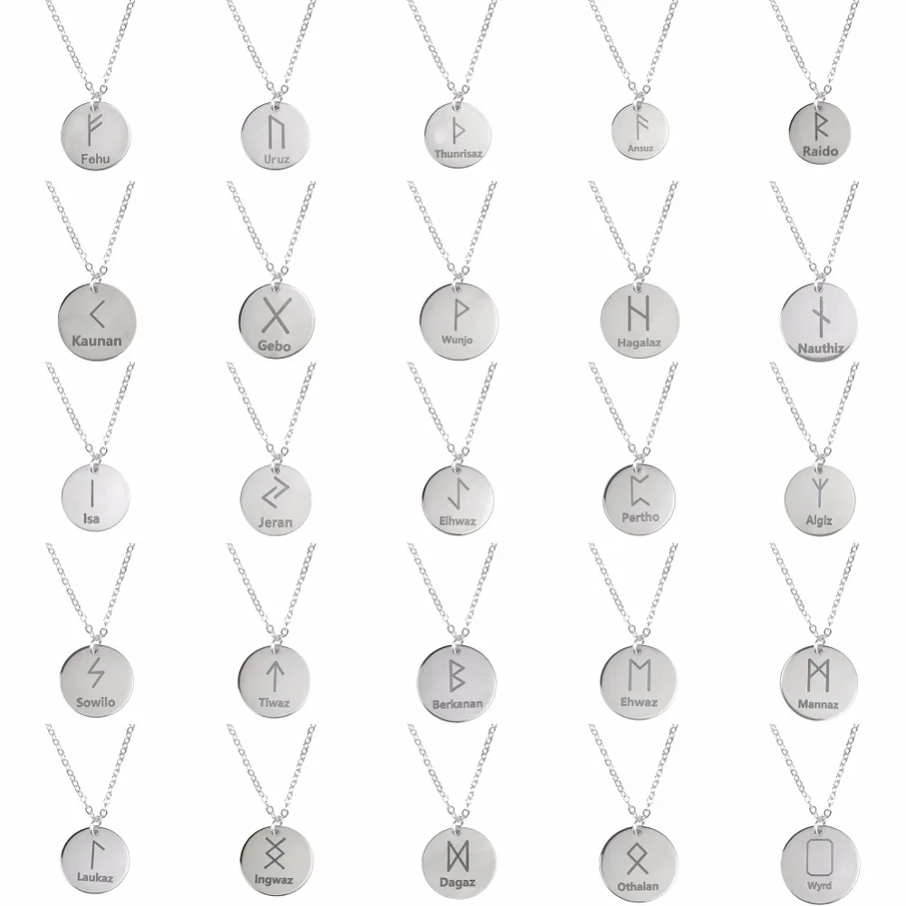 Nordic 25 Rune Letter Necklace Stainless Steel Statement Necklaces Chokers For Women Men