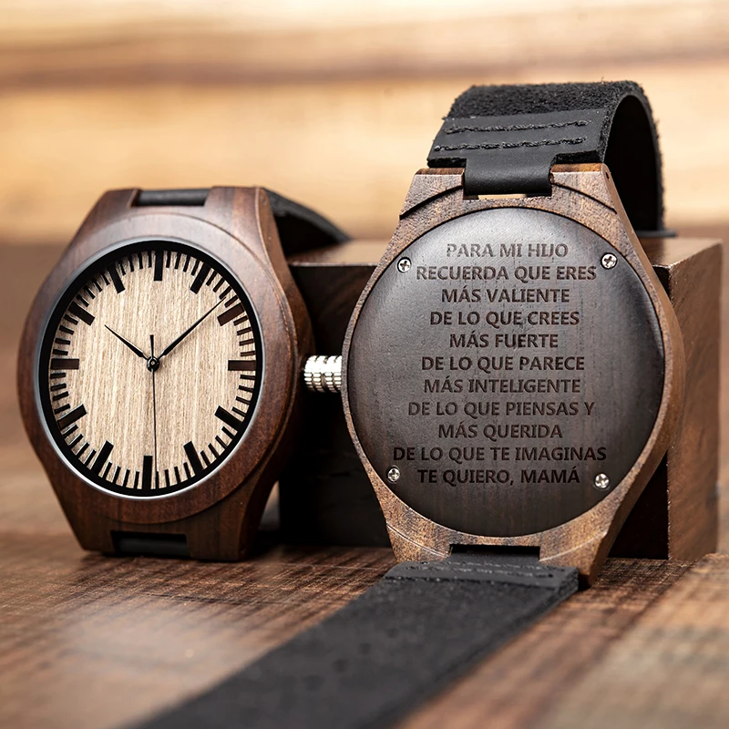 BOBO BIRD-Reloj de madera de ébano para hombre y mujer, accesorio de pulsera de cuarzo con movimiento de ébano, regalo personalizado, Logo grabado, OEM